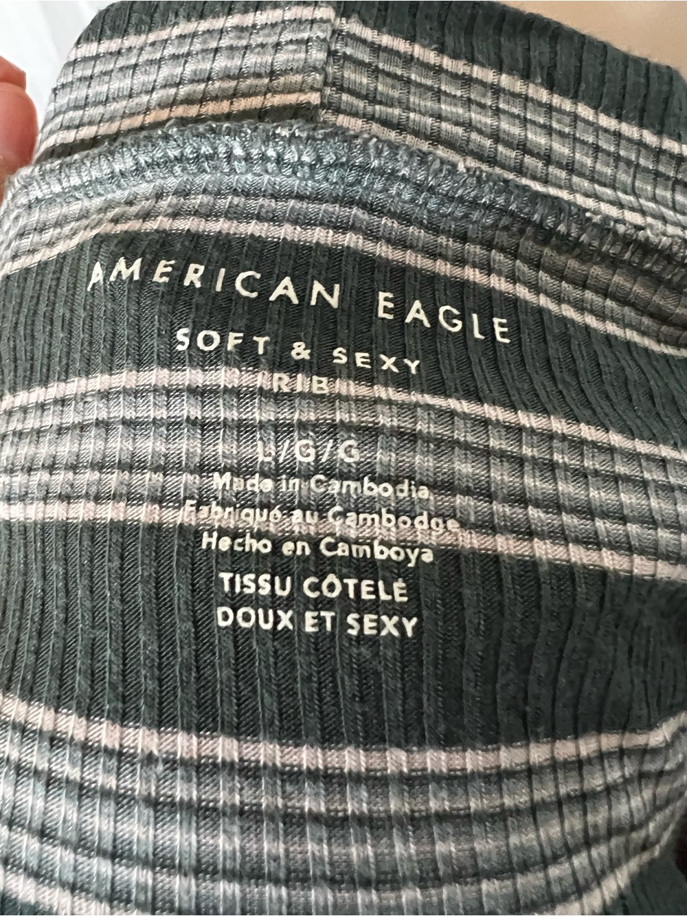 American Eagle Outfitters Dark Green and White Striped Mock Neck Crop Top - Picture 5 of 6